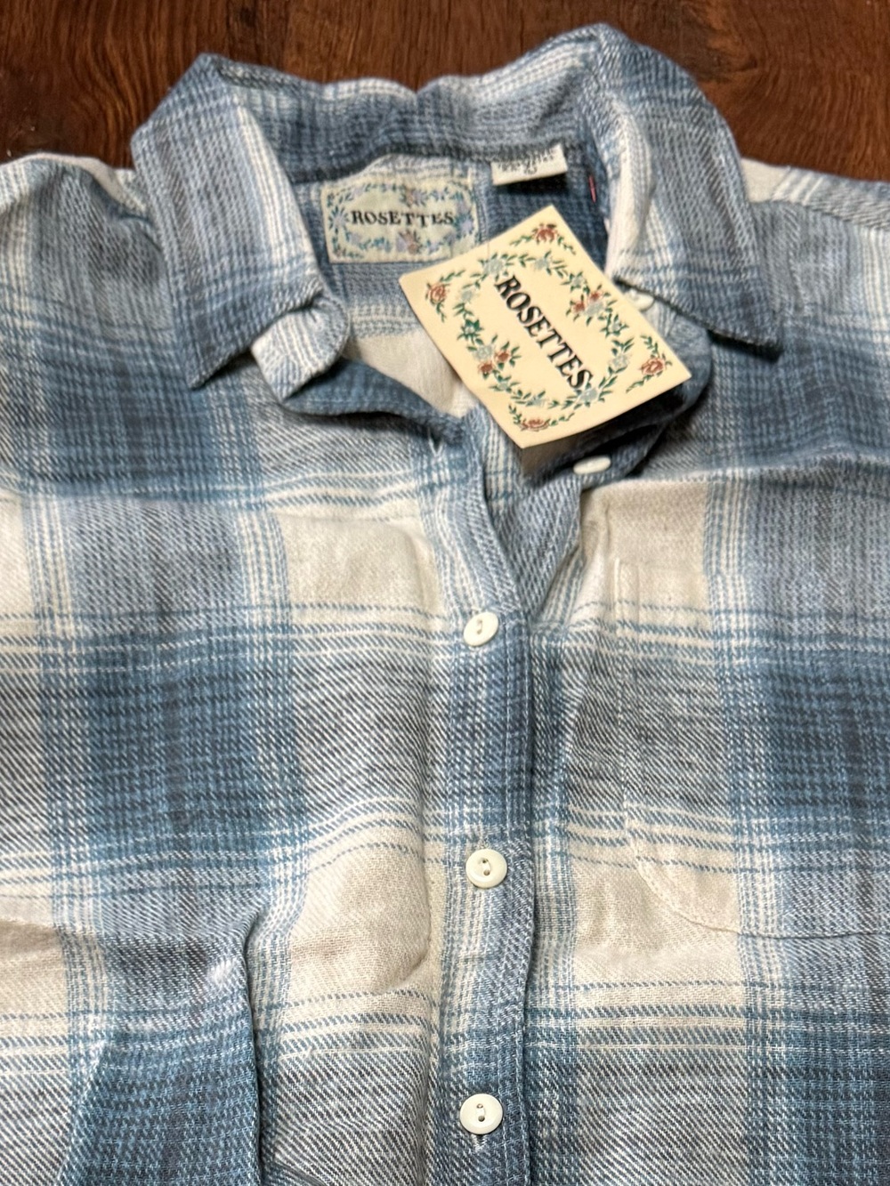 Women's Blue and Cream Plaid Button-Down Shirt